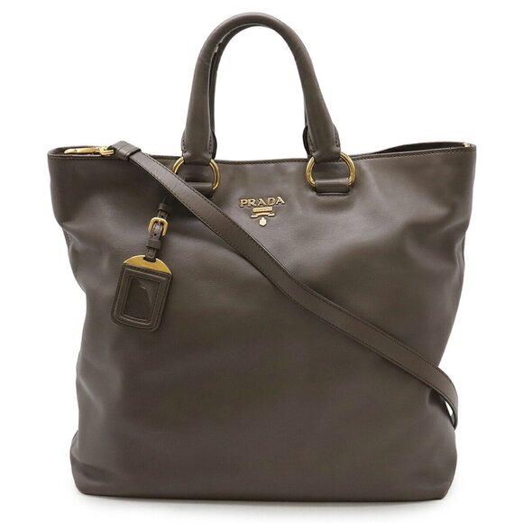 PRADA Gray Leather Shoulder Bag